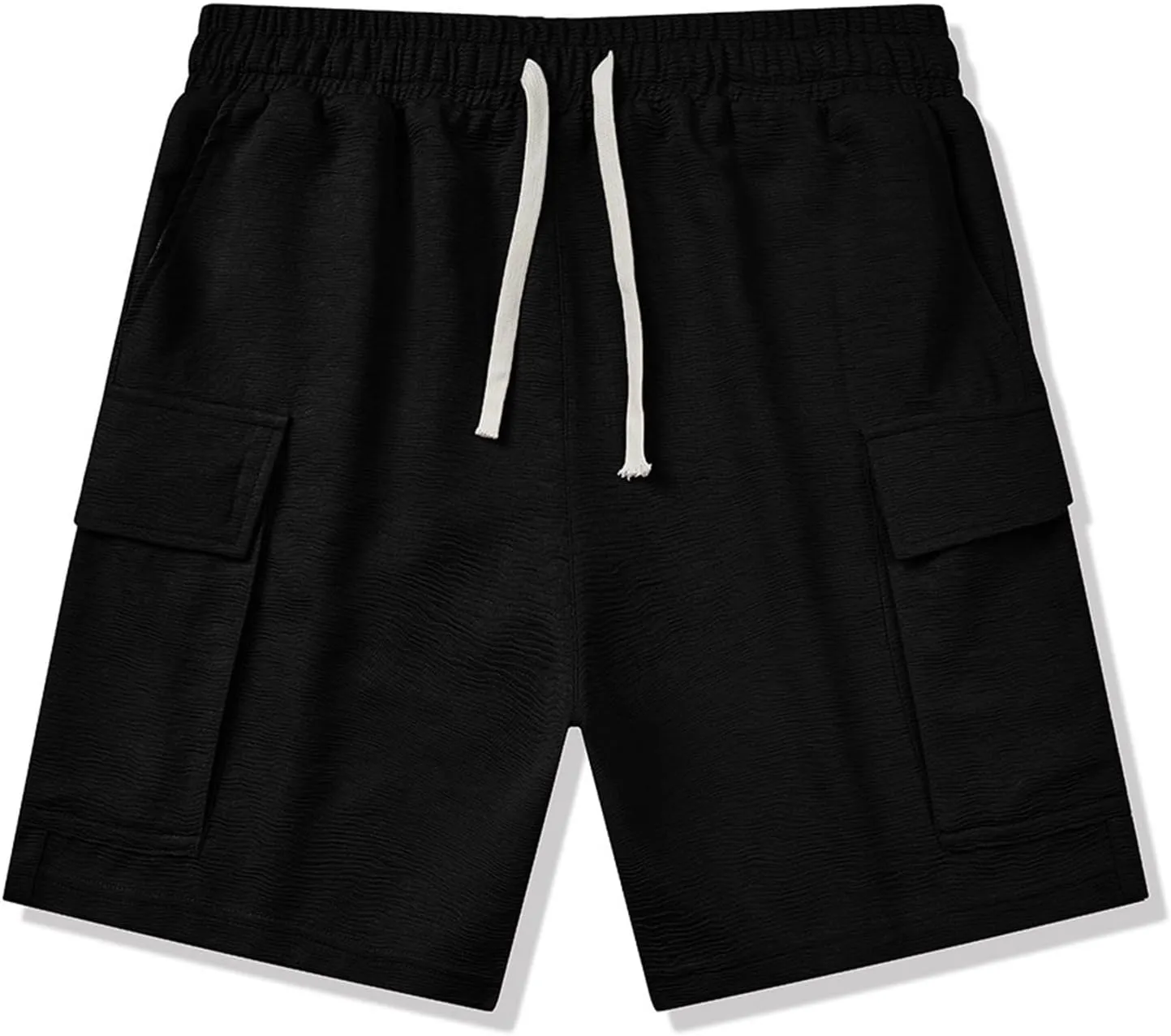 100% Cotton Shorts for Men Ribbed Elastic Waist Drawstring Knitted Casual Shorts Lounge Shorts with 4 Pockets