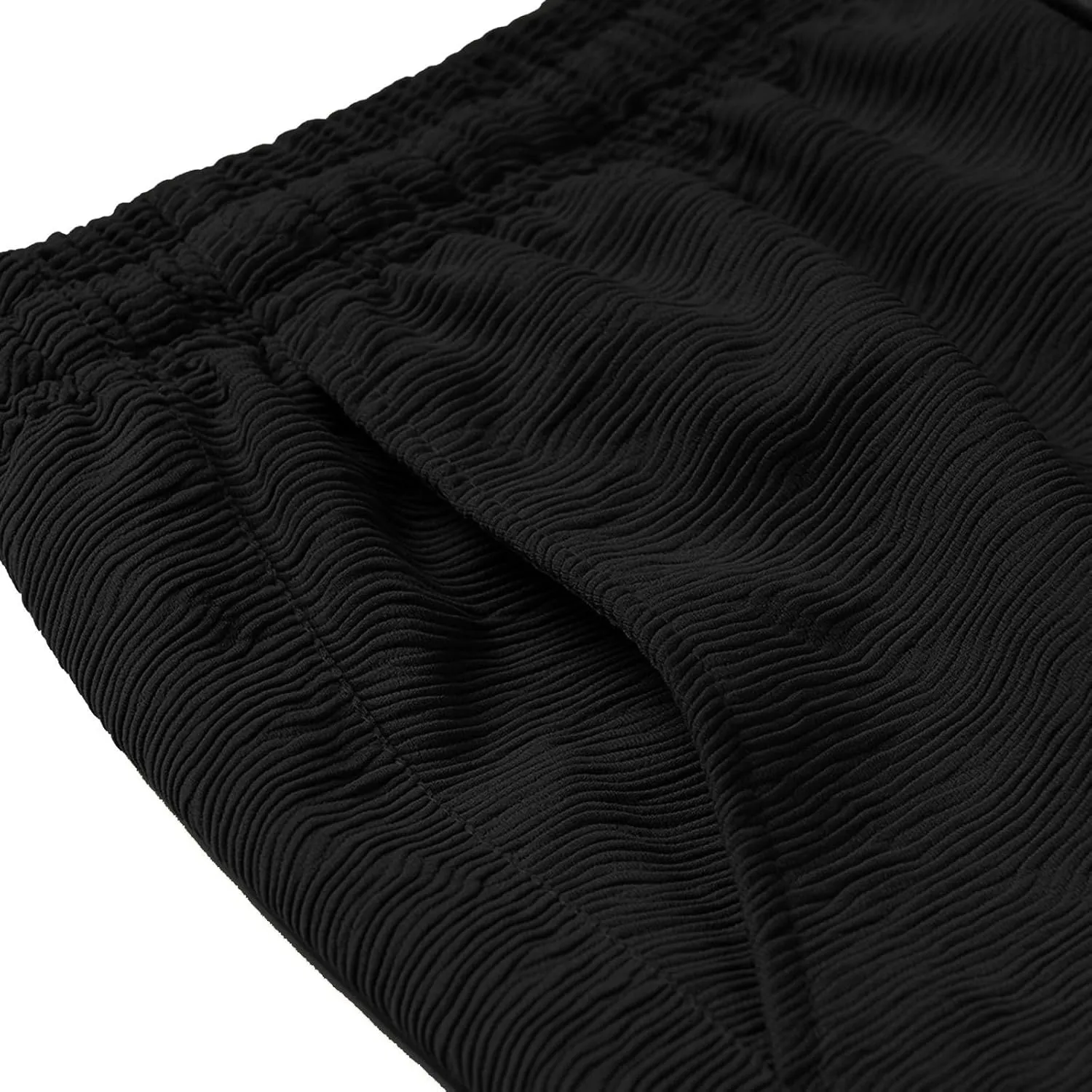 100% Cotton Shorts for Men Ribbed Elastic Waist Drawstring Knitted Casual Shorts Lounge Shorts with 4 Pockets