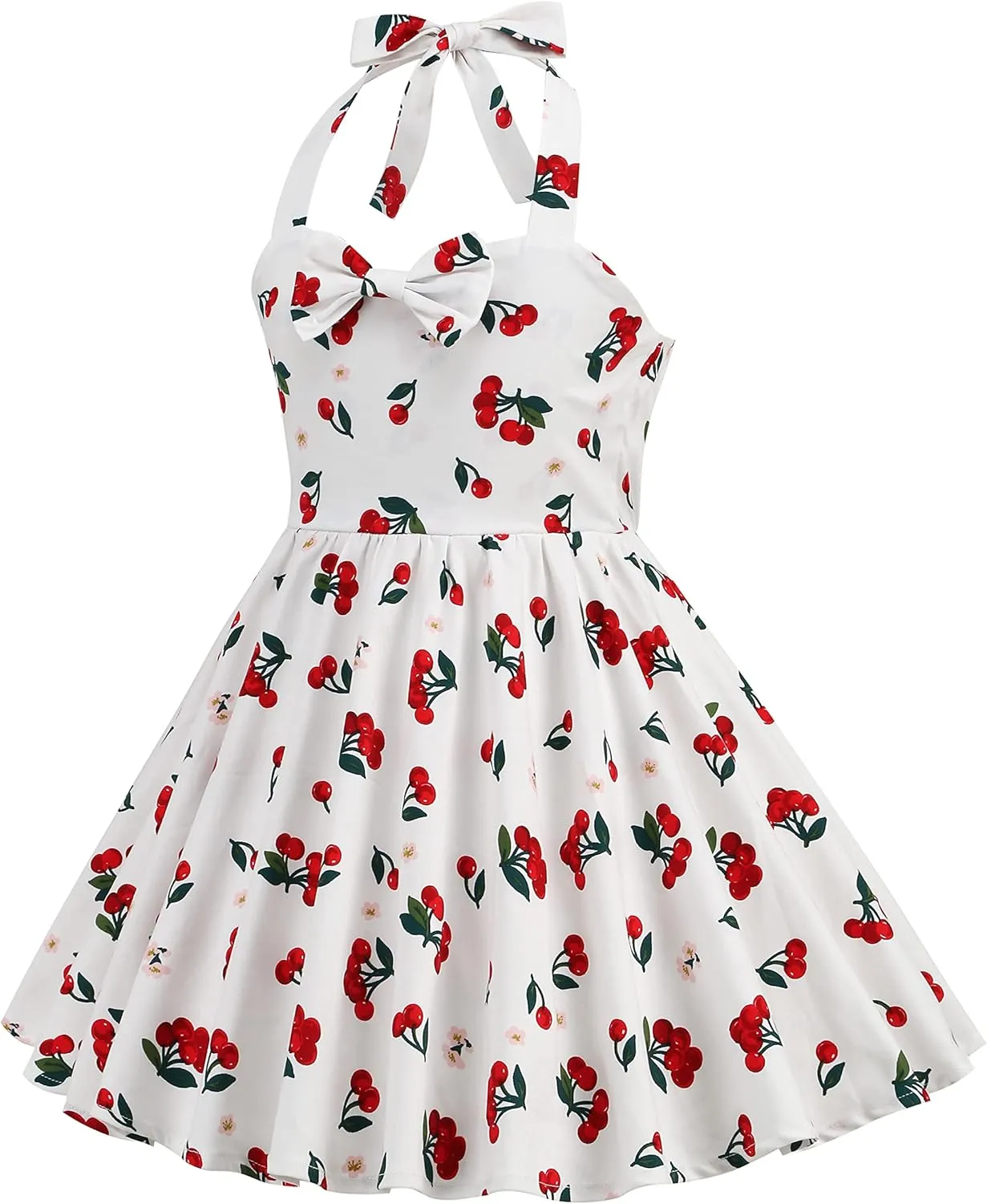 1950s Vintage Dresses for Girls Halter Dress Sleeveless Bowknot Heart Neck 4-12 Years