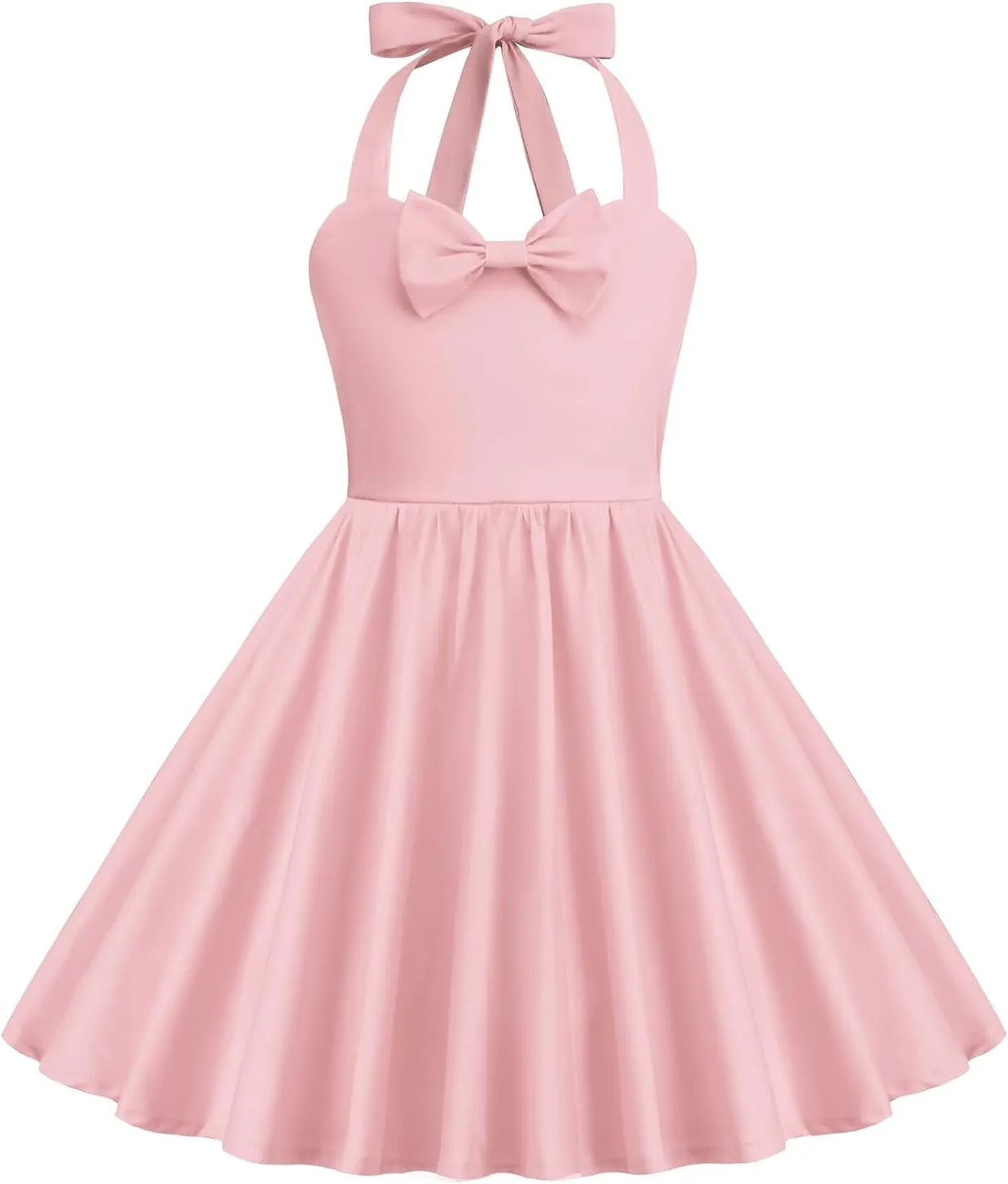 1950s Vintage Dresses for Girls Halter Dress Sleeveless Bowknot Heart Neck 4-12 Years