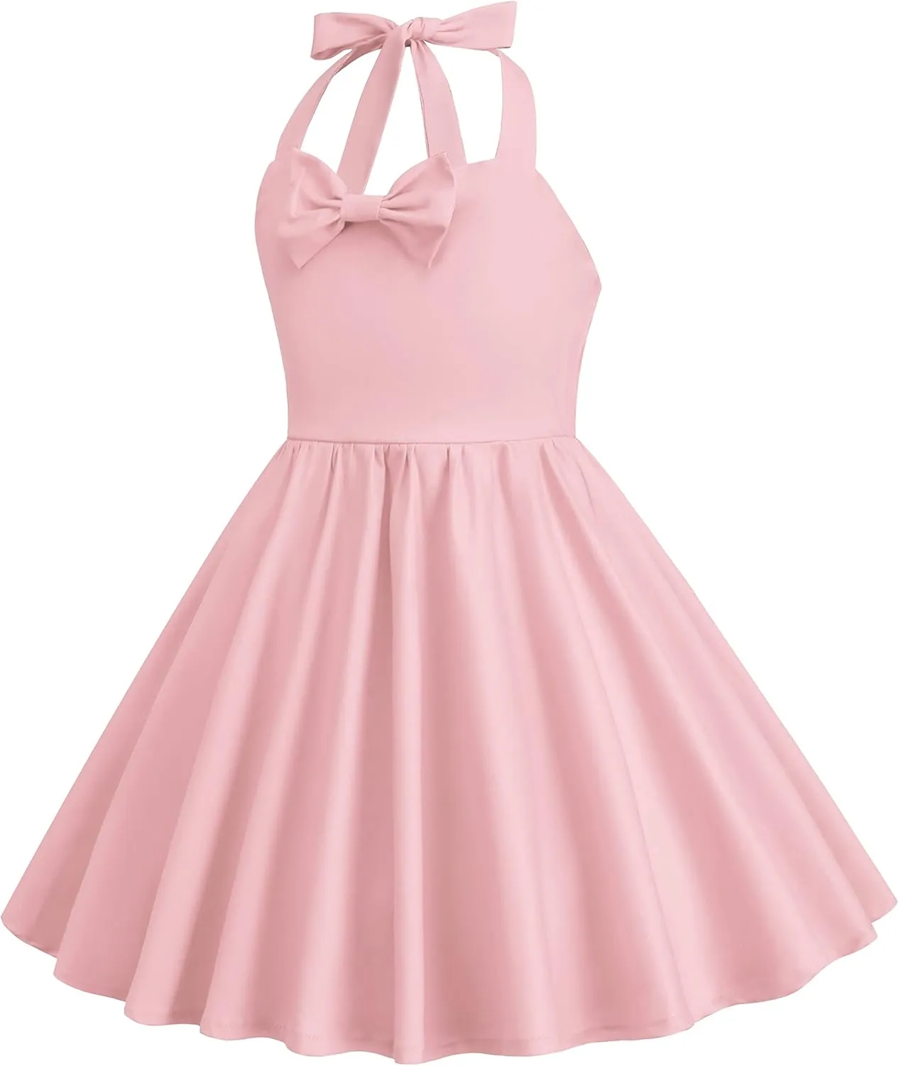1950s Vintage Dresses for Girls Halter Dress Sleeveless Bowknot Heart Neck 4-12 Years
