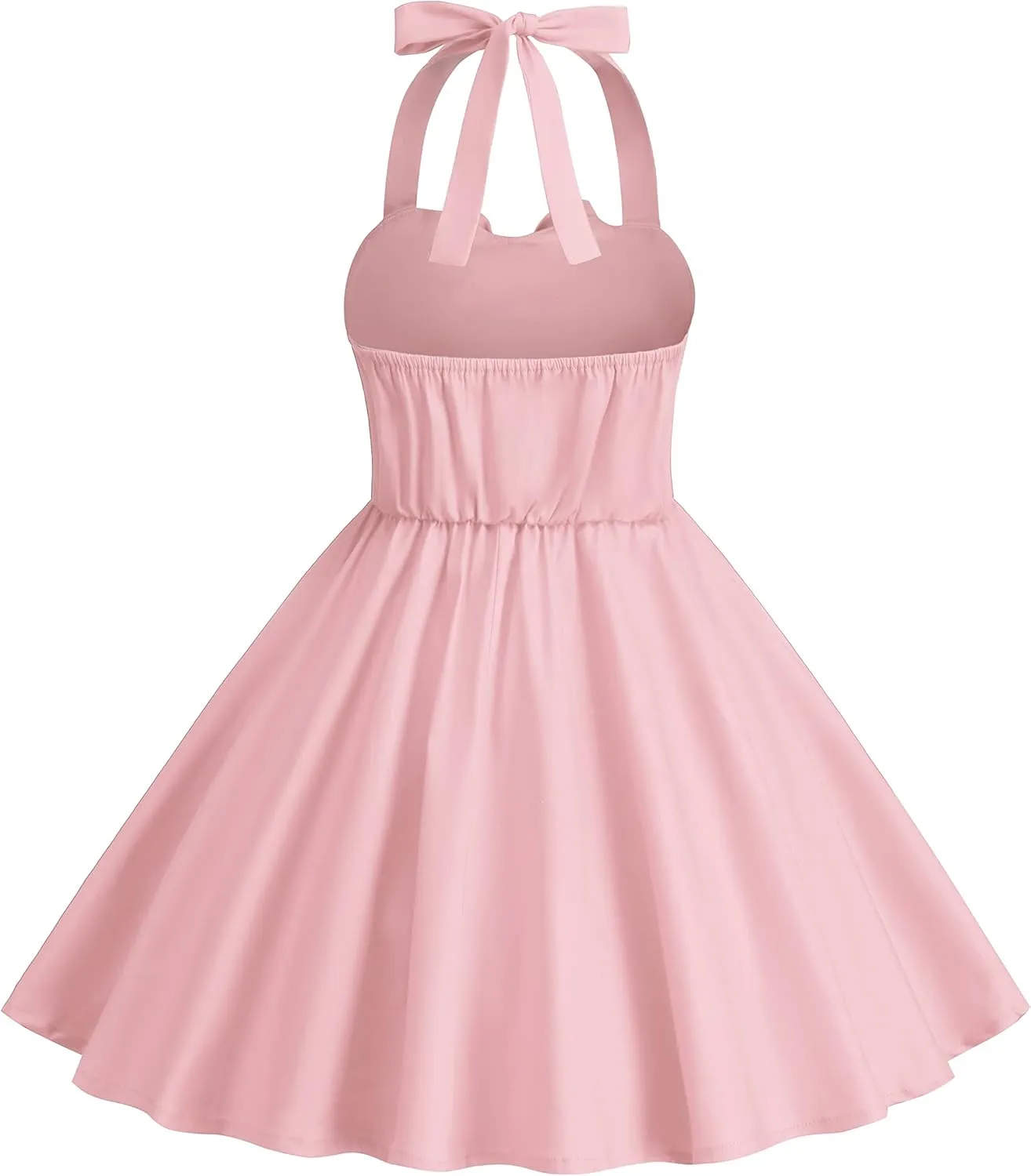 1950s Vintage Dresses for Girls Halter Dress Sleeveless Bowknot Heart Neck 4-12 Years