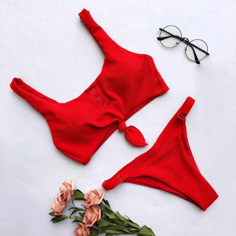 2 Piece Front Tie Bra Low Waist G String Bikini Swimwear Swimsuit