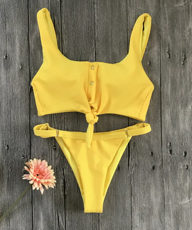 2 Piece Front Tie Bra Low Waist G String Bikini Swimwear Swimsuit
