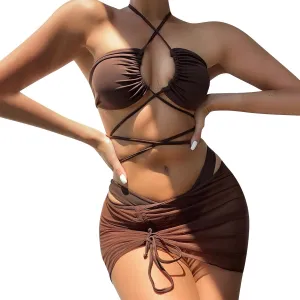 2025 Sexy 3 Lingerie Set Women Bra and Panty Swimwear Bikini Set Female Candy Color Swimsuits Beachwear Women
