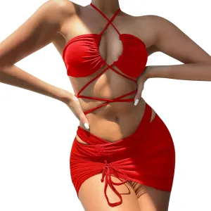 2025 Sexy 3 Lingerie Set Women Bra and Panty Swimwear Bikini Set Female Candy Color Swimsuits Beachwear Women
