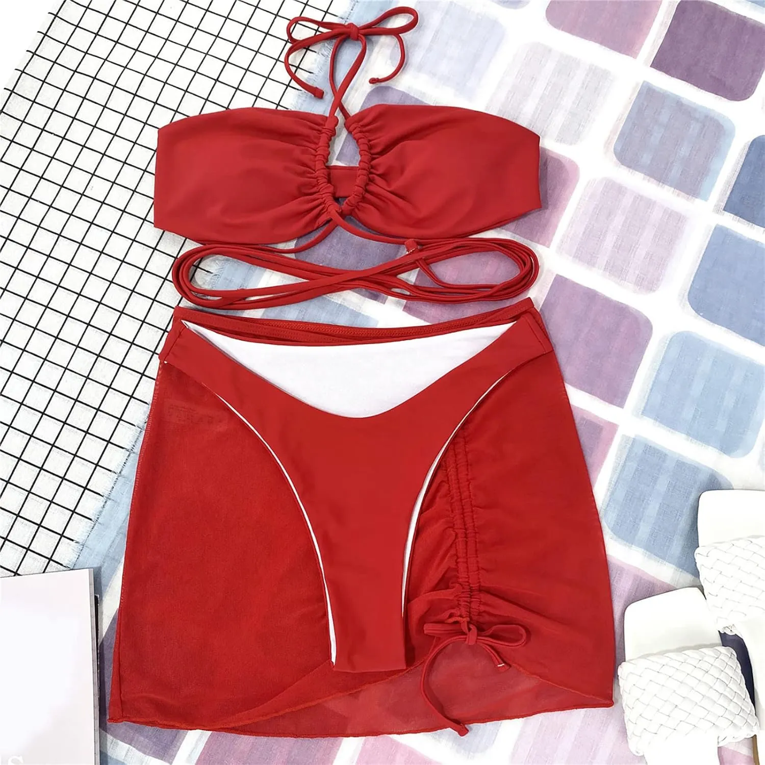 2025 Sexy 3 Lingerie Set Women Bra and Panty Swimwear Bikini Set Female Candy Color Swimsuits Beachwear Women