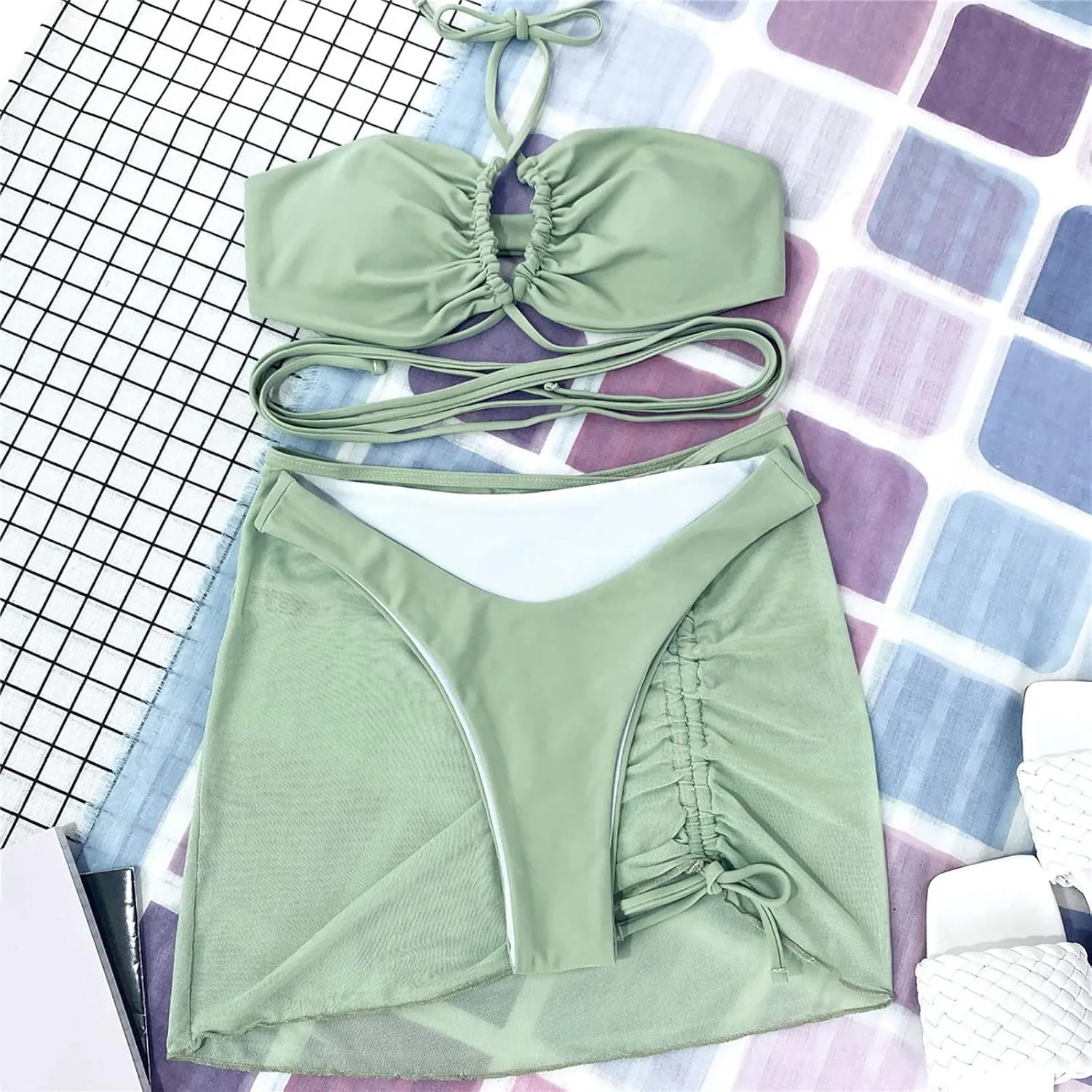 2025 Sexy 3 Lingerie Set Women Bra and Panty Swimwear Bikini Set Female Candy Color Swimsuits Beachwear Women