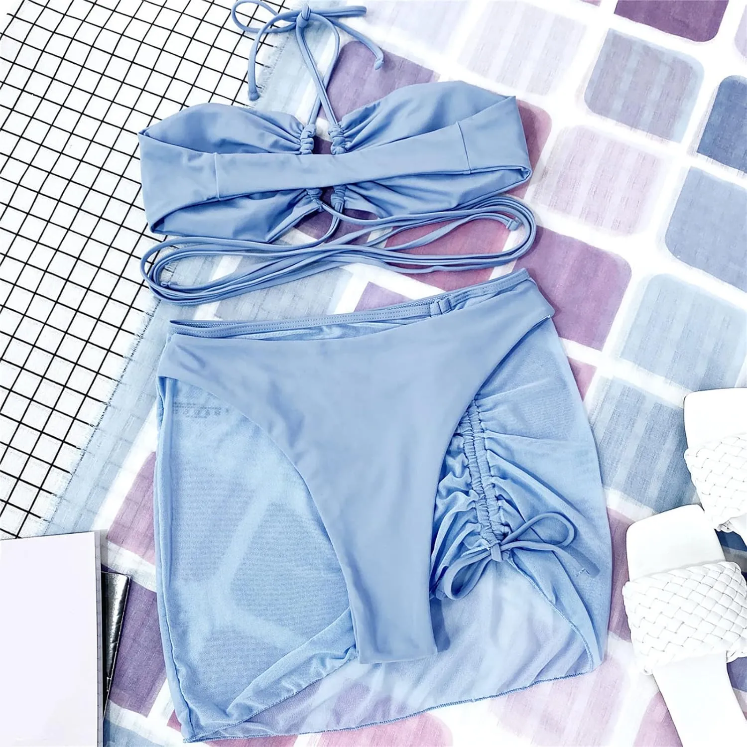 2025 Sexy 3 Lingerie Set Women Bra and Panty Swimwear Bikini Set Female Candy Color Swimsuits Beachwear Women