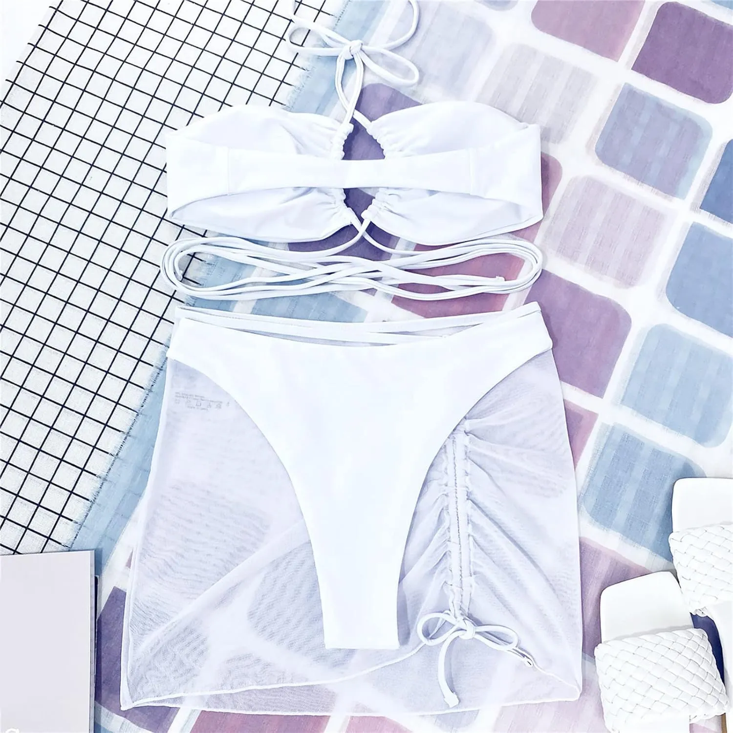 2025 Sexy 3 Lingerie Set Women Bra and Panty Swimwear Bikini Set Female Candy Color Swimsuits Beachwear Women