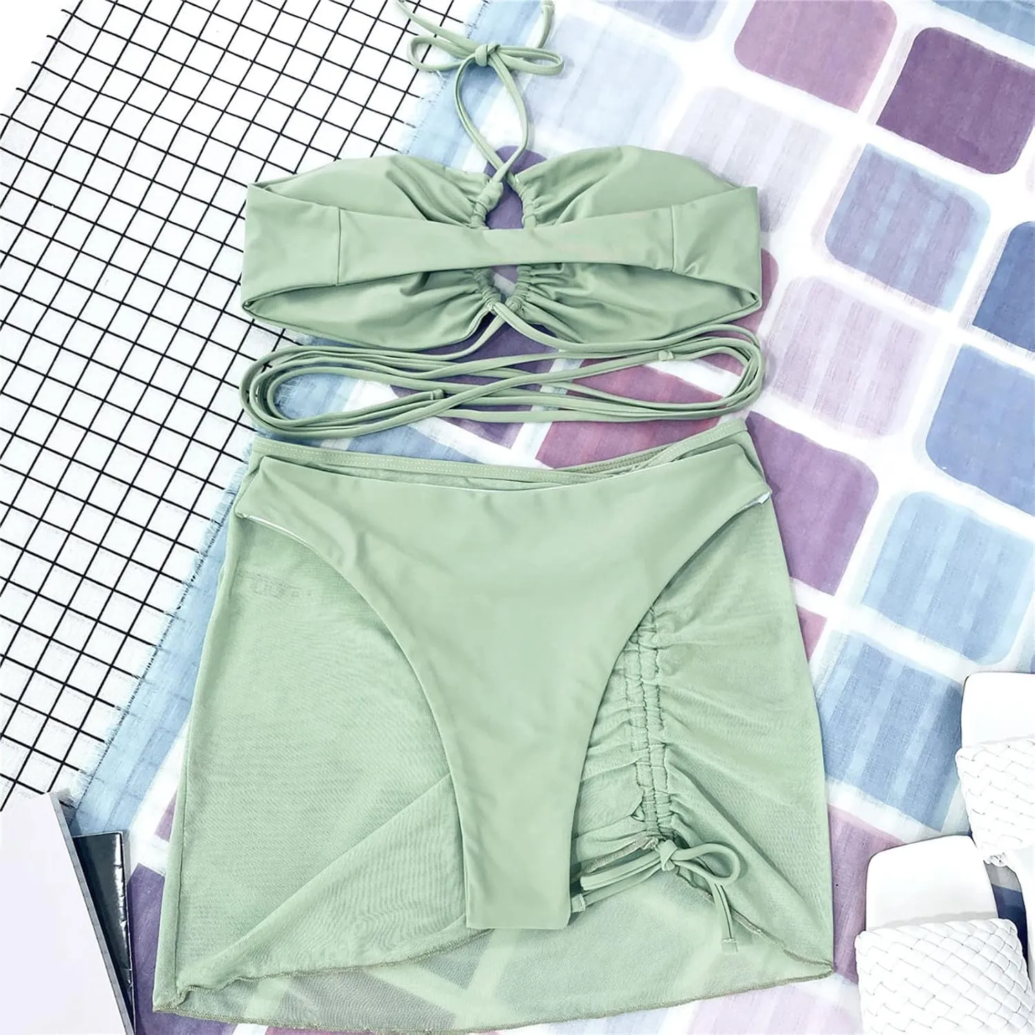 2025 Sexy 3 Lingerie Set Women Bra and Panty Swimwear Bikini Set Female Candy Color Swimsuits Beachwear Women