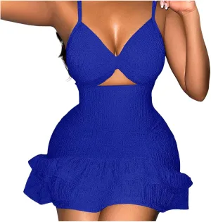 2025 Summer Women's Mini Sexy Dress Casual Cutout Side Slit Party Midi Dresses Spaghetti Straps Bodycon Going Out