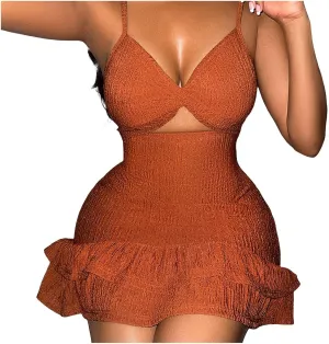 2025 Summer Women's Mini Sexy Dress Casual Cutout Side Slit Party Midi Dresses Spaghetti Straps Bodycon Going Out