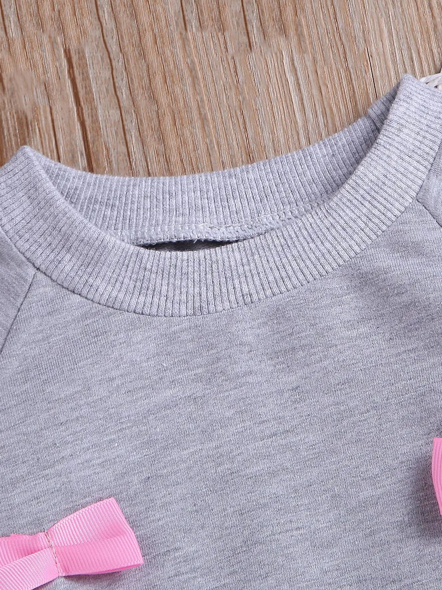 3-Piece Casual Clothing Outfits Set Bow Sweatshirt Ruffle Pants Headband