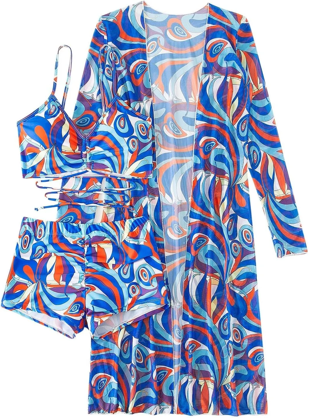 3 Pieces Swimsuit Sets for Women 2024 High Waist Bikini Sets with Cover Ups Summer Beach Cheeky Bathing Suit Swimwear