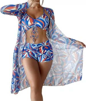 3 Pieces Swimsuit Sets for Women 2024 High Waist Bikini Sets with Cover Ups Summer Beach Cheeky Bathing Suit Swimwear