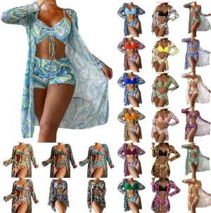 3 Pieces Swimsuit Sets for Women 2024 High Waist Bikini Sets with Cover Ups Summer Beach Cheeky Bathing Suit Swimwear