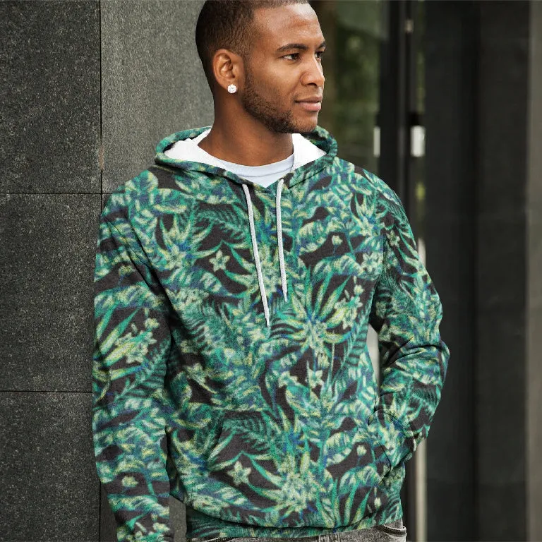 65 MCMLXV Unisex Black Tonal Tropical Print Pull-over Hoodie