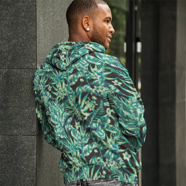65 MCMLXV Unisex Black Tonal Tropical Print Pull-over Hoodie