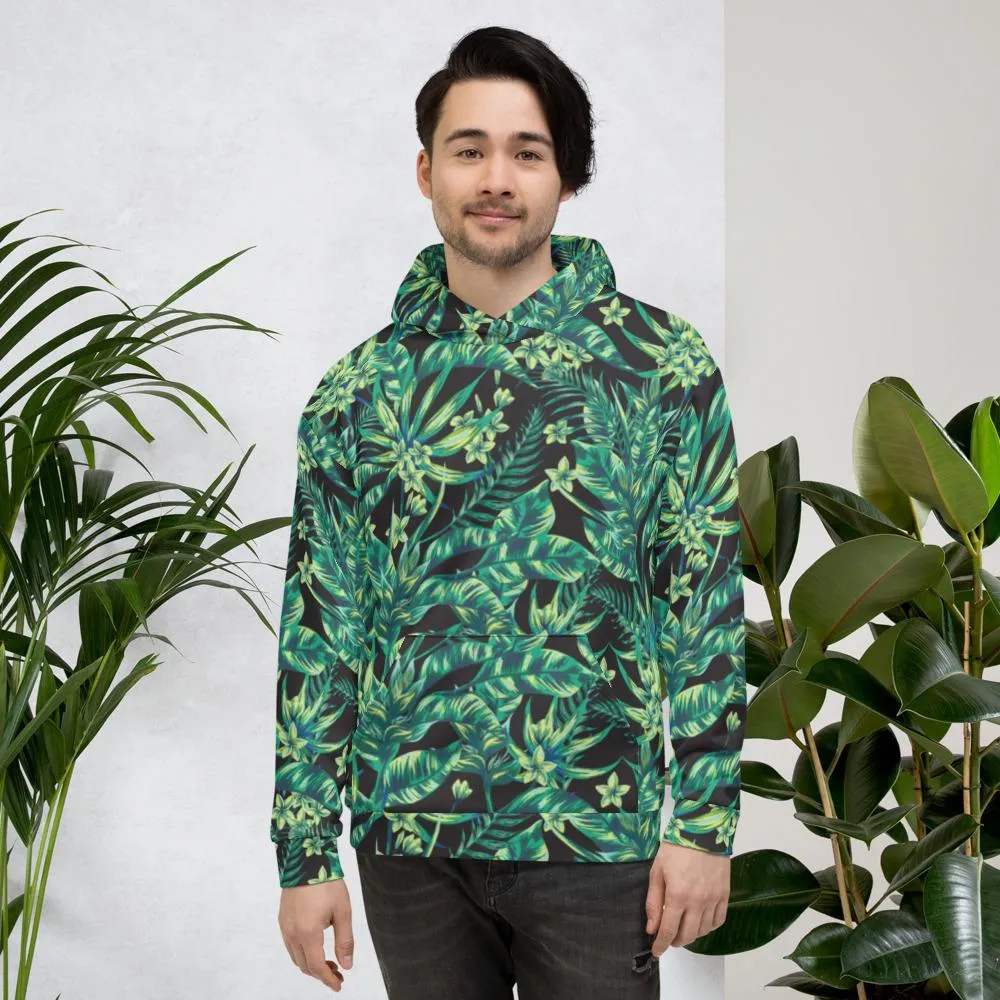 65 MCMLXV Unisex Black Tonal Tropical Print Pull-over Hoodie