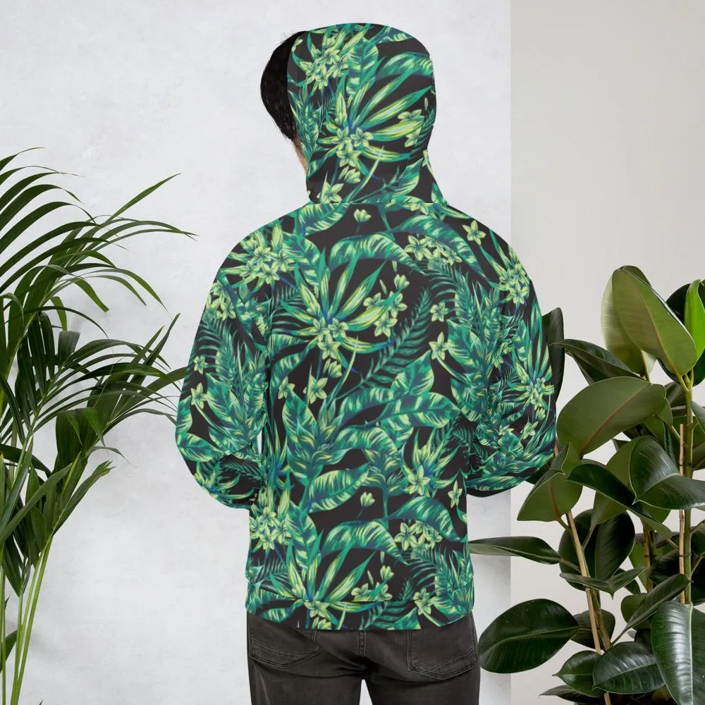 65 MCMLXV Unisex Black Tonal Tropical Print Pull-over Hoodie