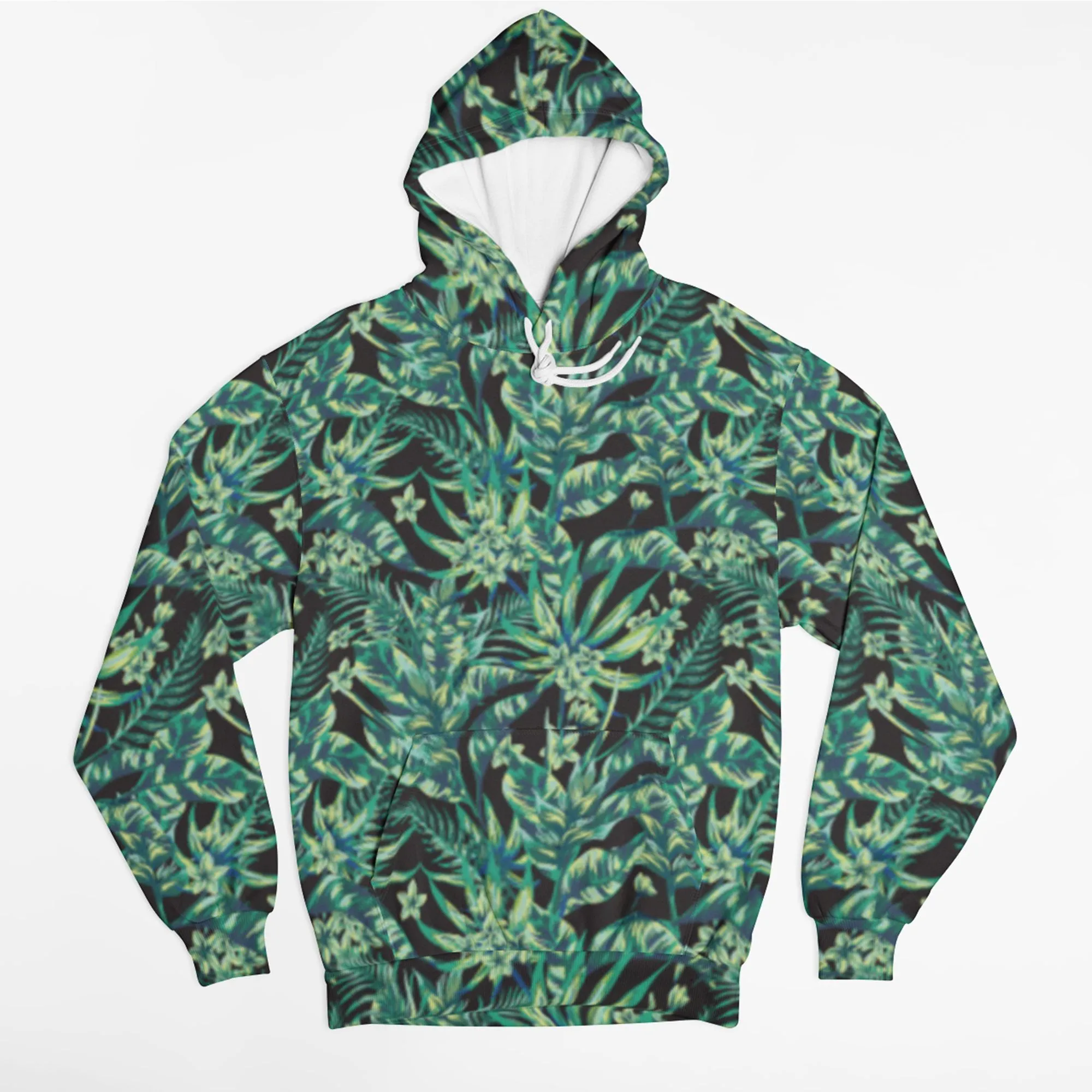 65 MCMLXV Unisex Black Tonal Tropical Print Pull-over Hoodie