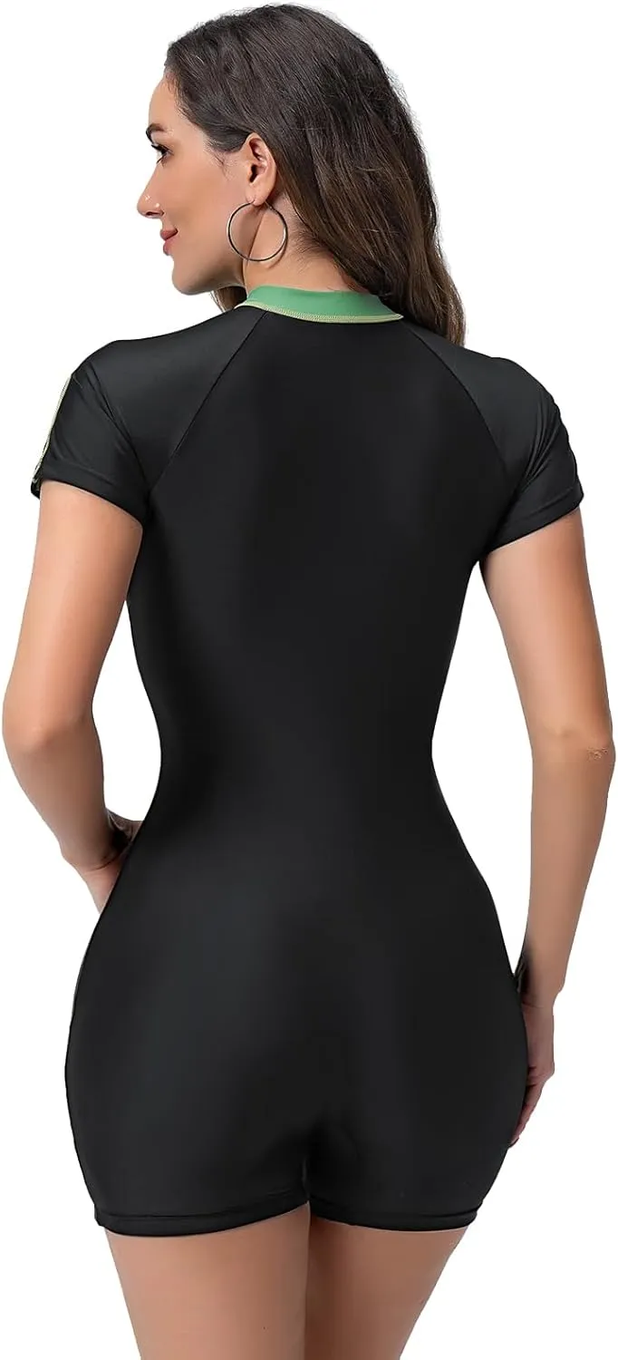 ABOCIW Womens One Piece Long Sleeve Swimsuit Rash Guard Bathing Suit Boyleg Bottom UPF 50  Surfing Swimwear