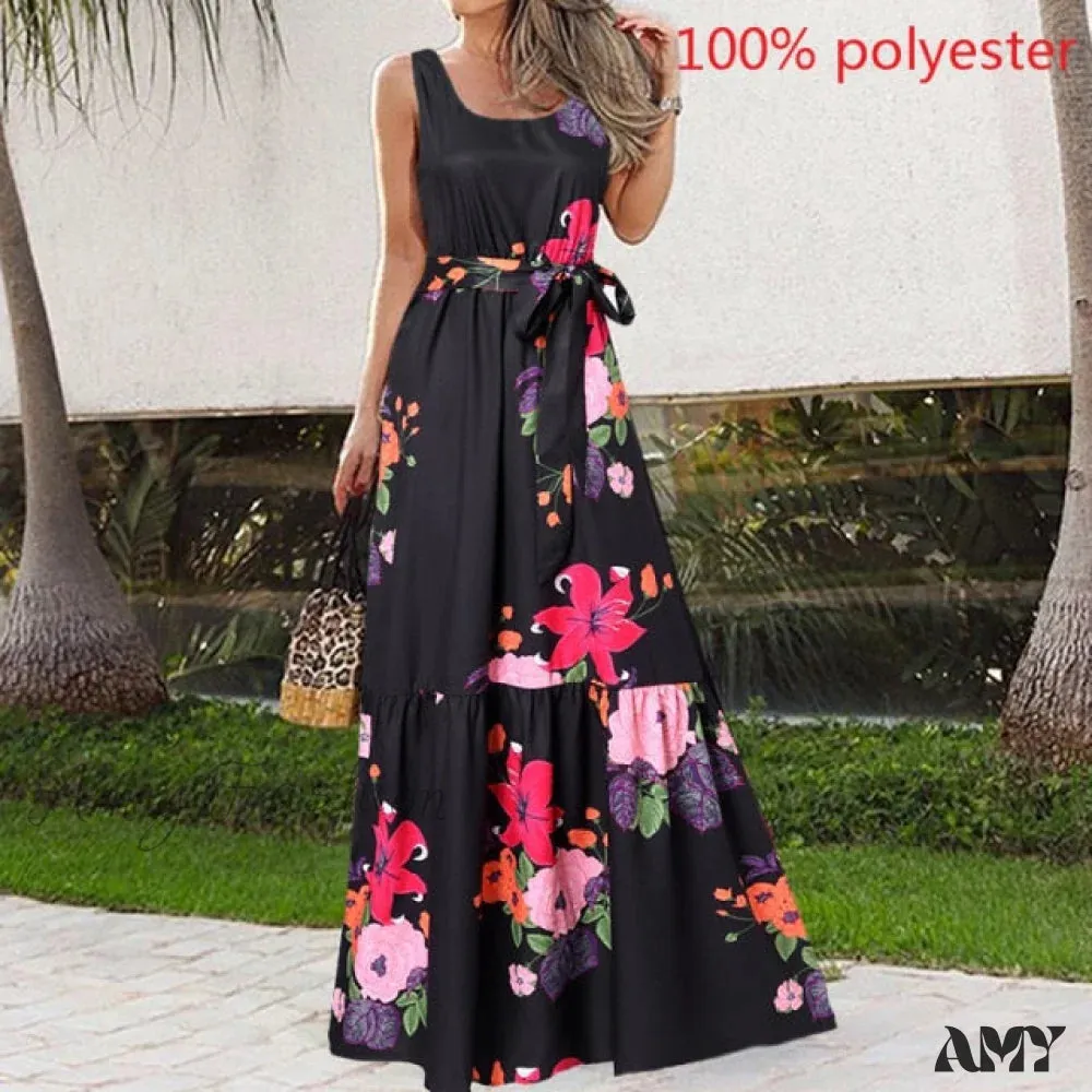 Amy Fashion - Sexy Party Maxi Sleeveless Floral Print Dress