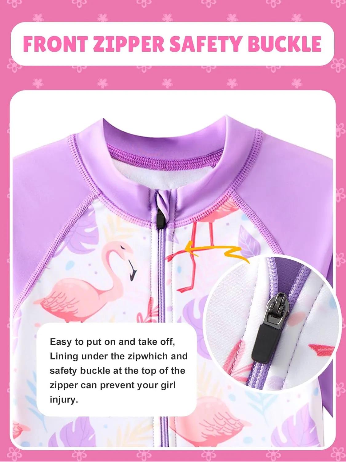 Angel season Girls Long Sleeve Swimsuits One Piece Rash Guard Bathing Suit UPF50  Toddler Kids Zipper Swimwear Size 2-10