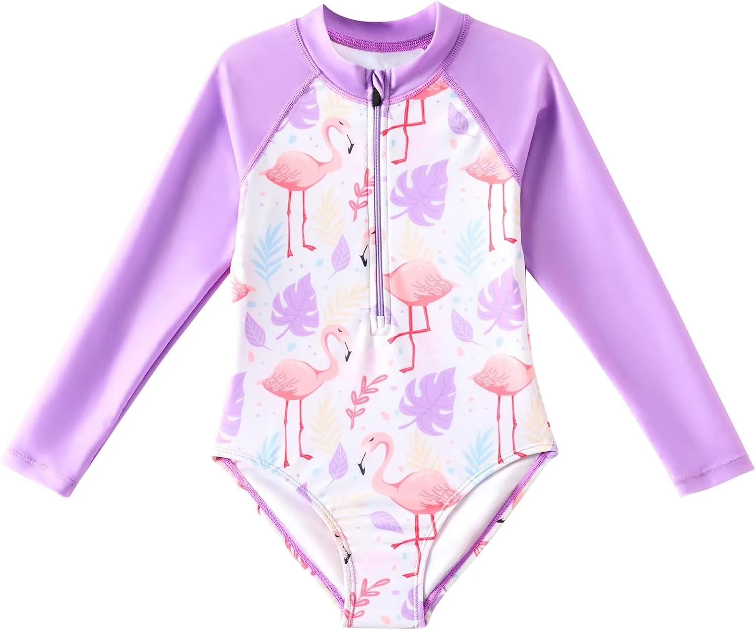 Angel season Girls Long Sleeve Swimsuits One Piece Rash Guard Bathing Suit UPF50  Toddler Kids Zipper Swimwear Size 2-10