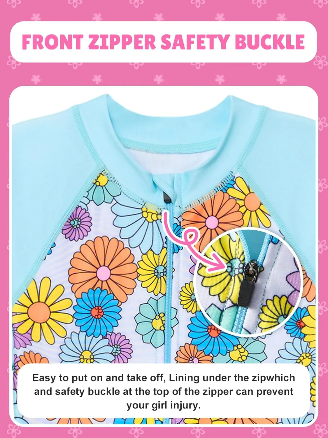 Angel season Girls Long Sleeve Swimsuits One Piece Rash Guard Bathing Suit UPF50  Toddler Kids Zipper Swimwear Size 2-10