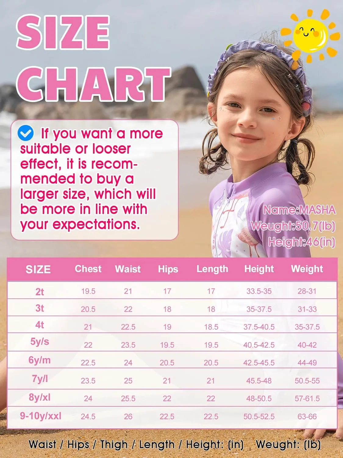 Angel season Girls Long Sleeve Swimsuits One Piece Rash Guard Bathing Suit UPF50  Toddler Kids Zipper Swimwear Size 2-10