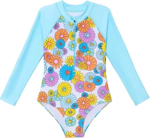 Angel season Girls Long Sleeve Swimsuits One Piece Rash Guard Bathing Suit UPF50  Toddler Kids Zipper Swimwear Size 2-10