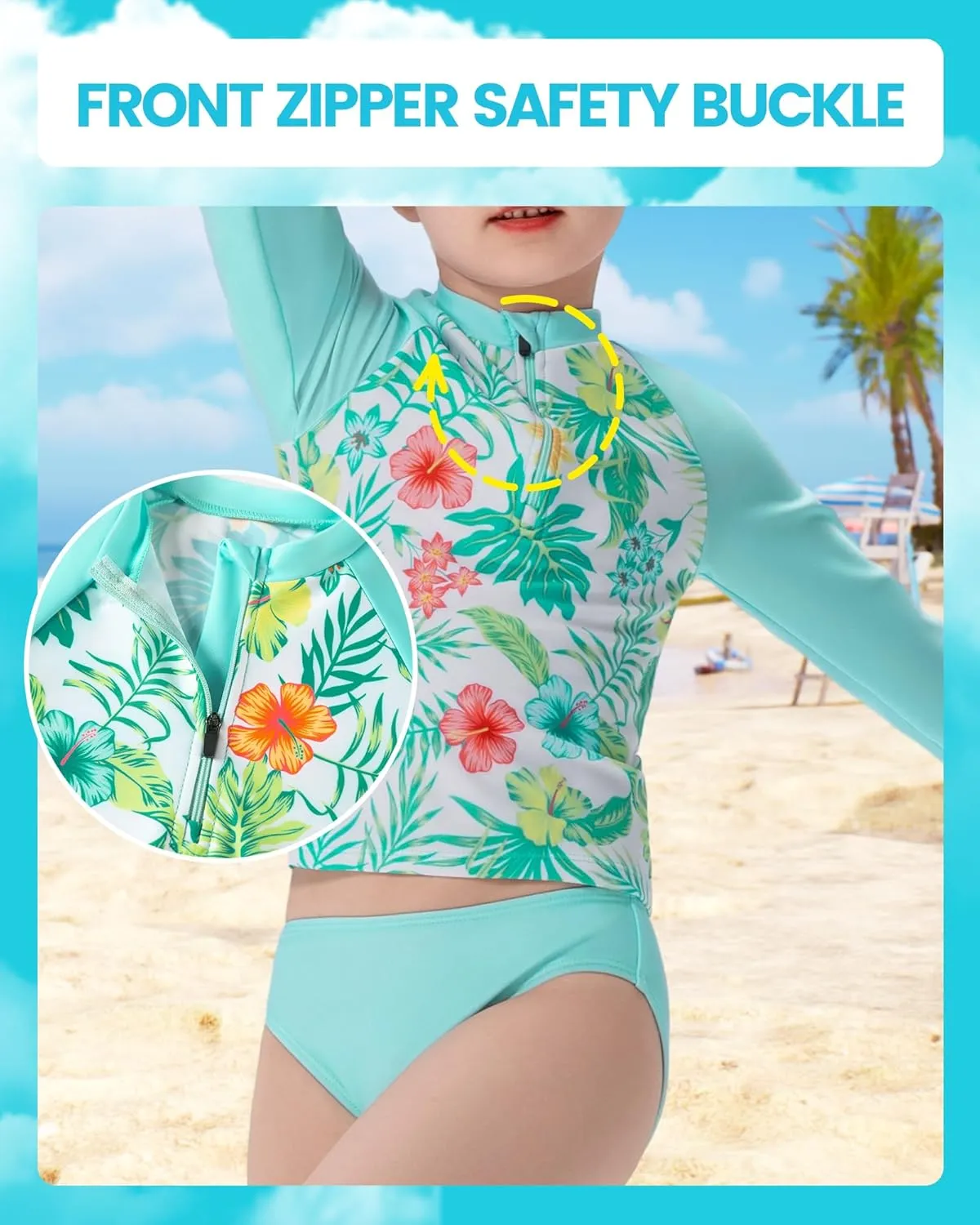 Angel season Girls Rash Guard Swimsuit Set Toddler Kids Swimwear Long Sleeve Bathing Suits Little Girl Summer UPF 50 