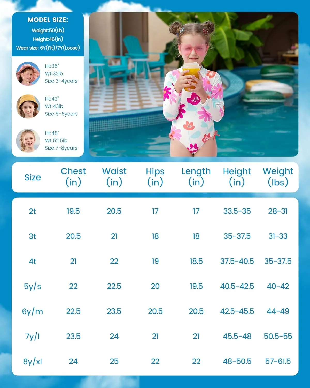 Angel season Girls Rash Guard Swimsuit Set Toddler Kids Swimwear Long Sleeve Bathing Suits Little Girl Summer UPF 50 