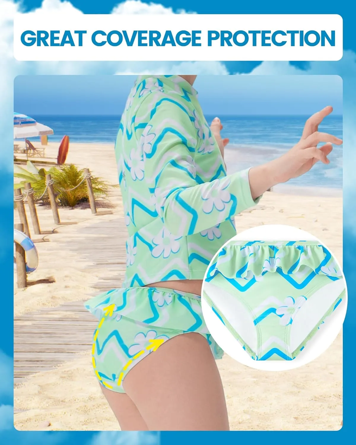 Angel season Girls Rash Guard Swimsuit Set Toddler Kids Swimwear Long Sleeve Bathing Suits Little Girl Summer UPF 50 
