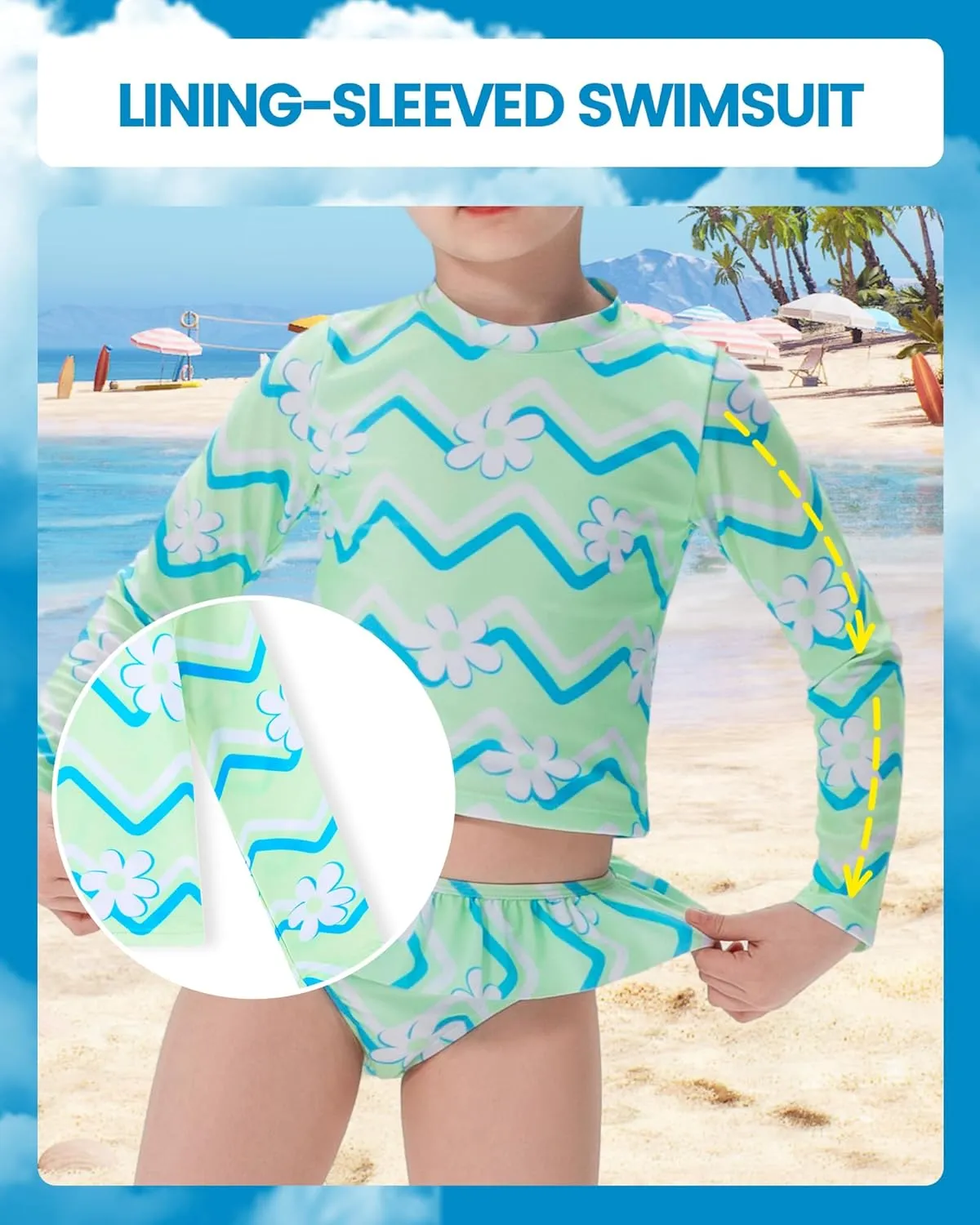 Angel season Girls Rash Guard Swimsuit Set Toddler Kids Swimwear Long Sleeve Bathing Suits Little Girl Summer UPF 50 