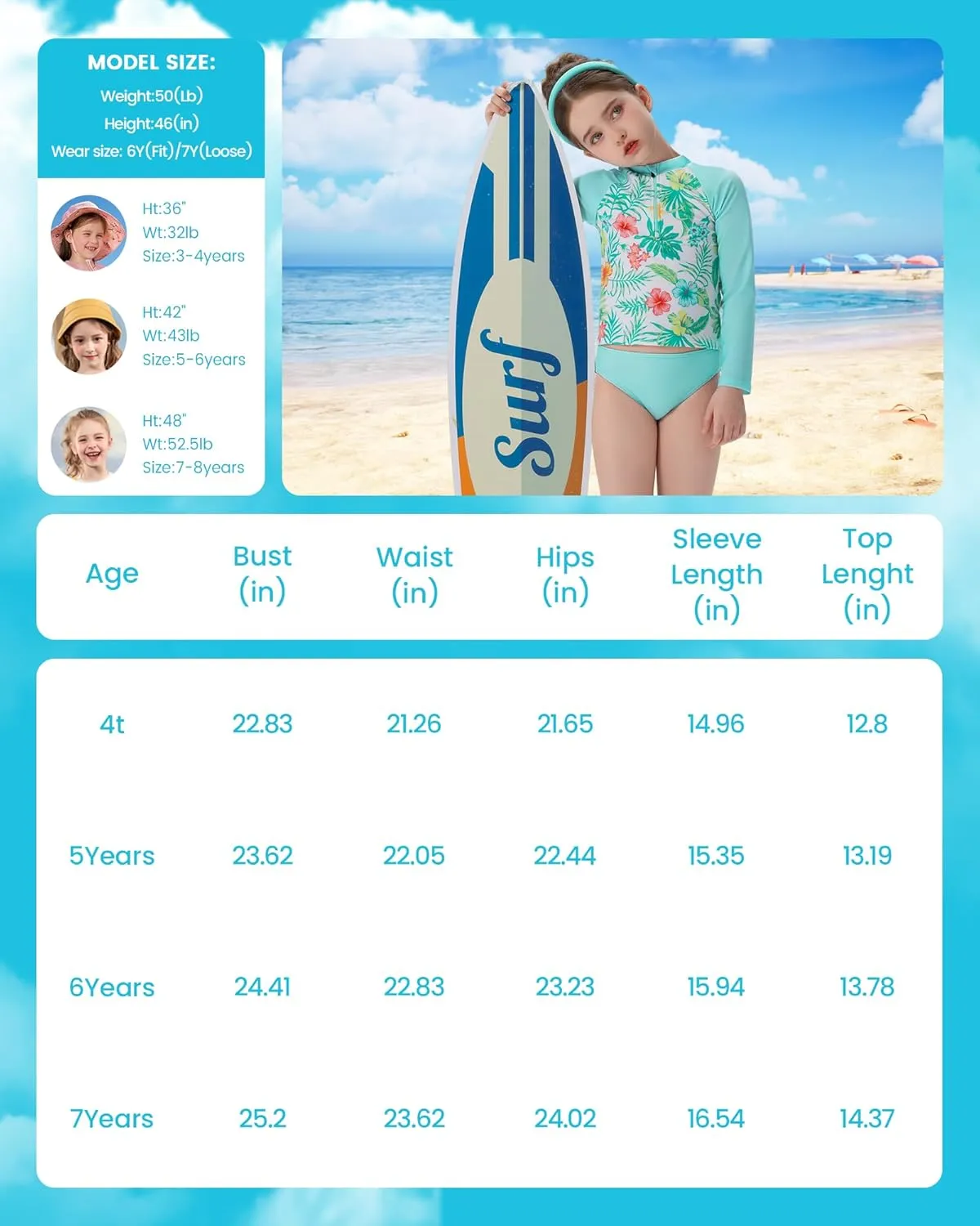 Angel season Girls Rash Guard Swimsuit Set Toddler Kids Swimwear Long Sleeve Bathing Suits Little Girl Summer UPF 50 