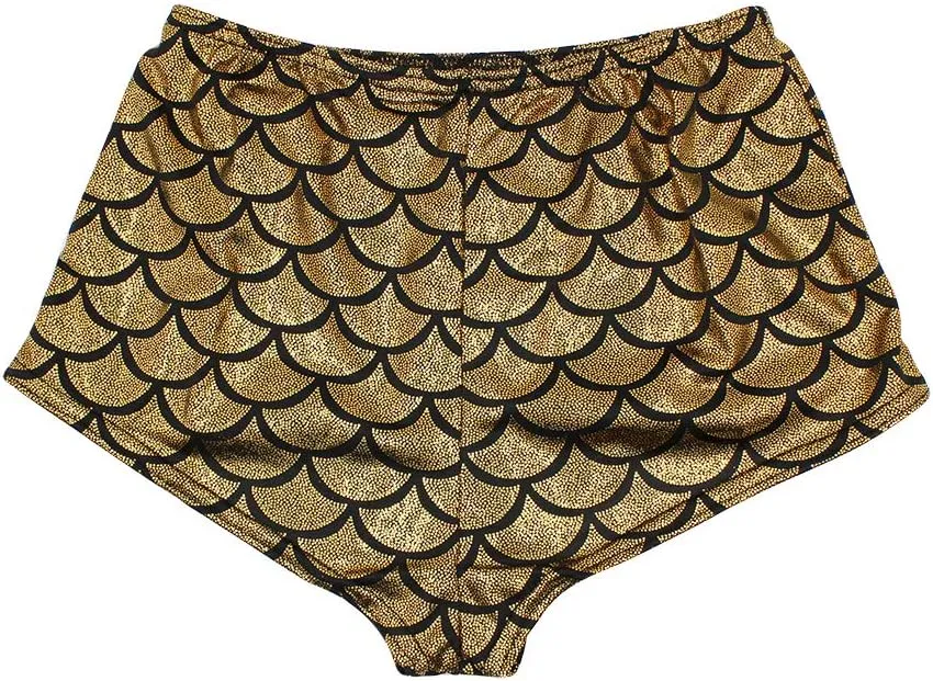 ANKOMINA Women High Waisted Holographic Mermaid Scale Print Booty Shorts Bottoms