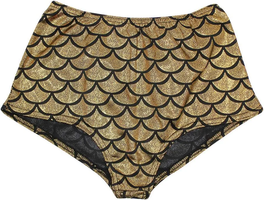 ANKOMINA Women High Waisted Holographic Mermaid Scale Print Booty Shorts Bottoms