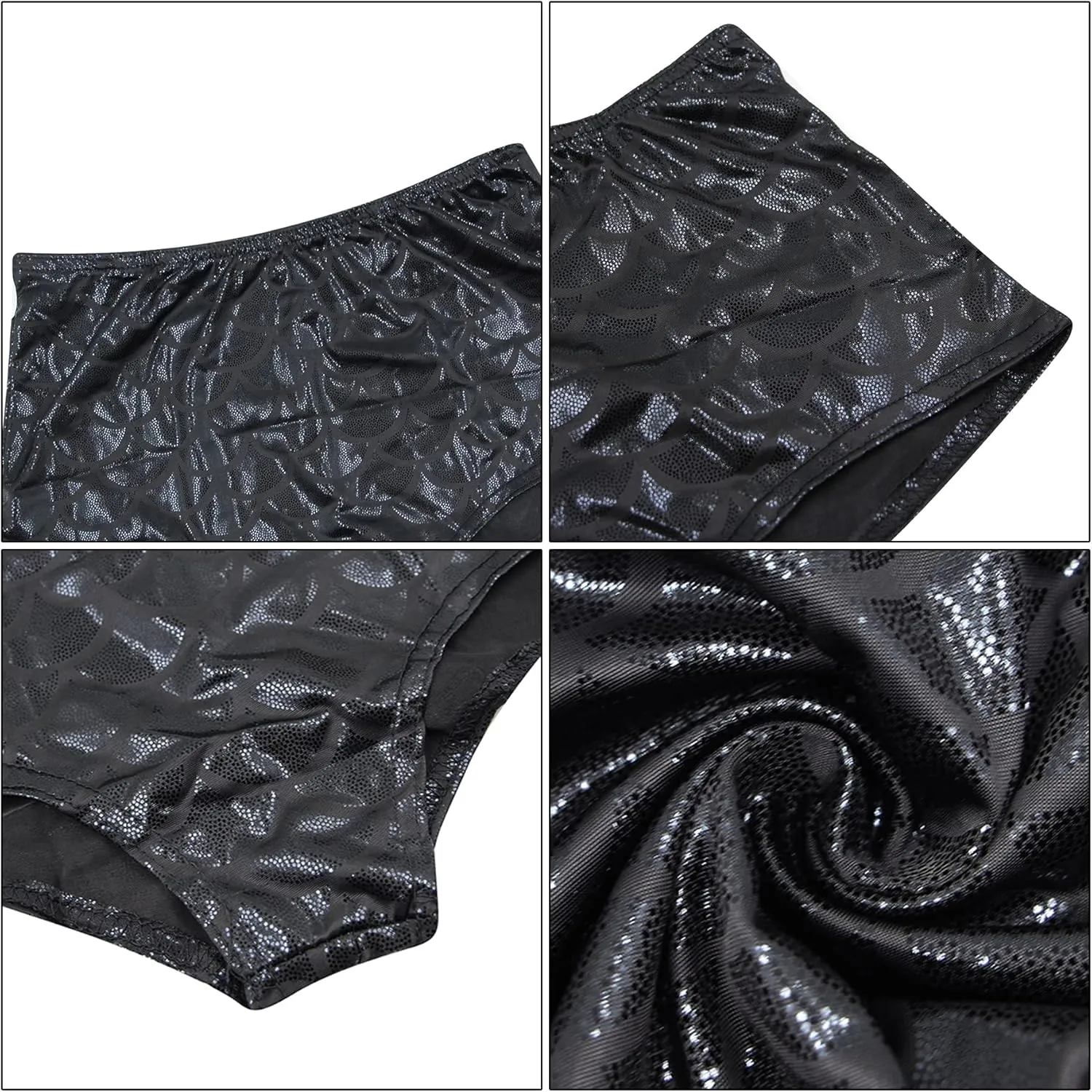 ANKOMINA Women High Waisted Holographic Mermaid Scale Print Booty Shorts Bottoms