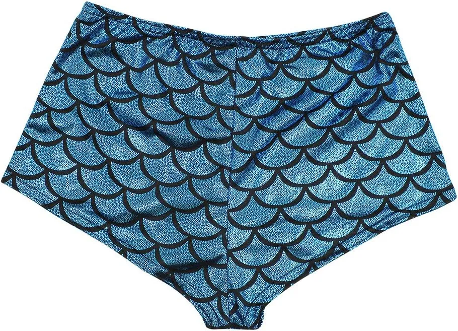 ANKOMINA Women High Waisted Holographic Mermaid Scale Print Booty Shorts Bottoms
