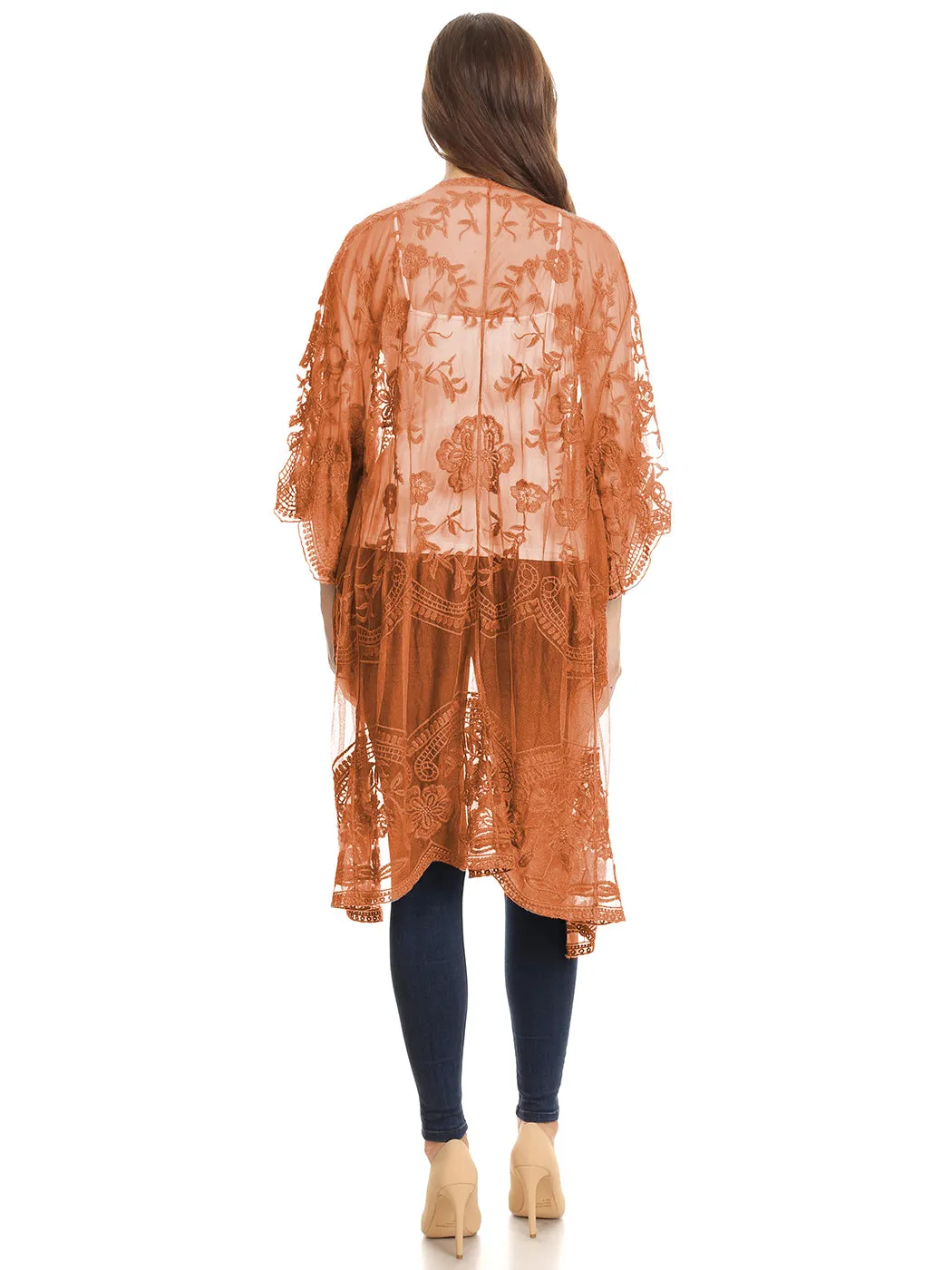 Anna-Kaci Women's Long Embroidered Floral Butterfly Kimono Cover Up Cardigan