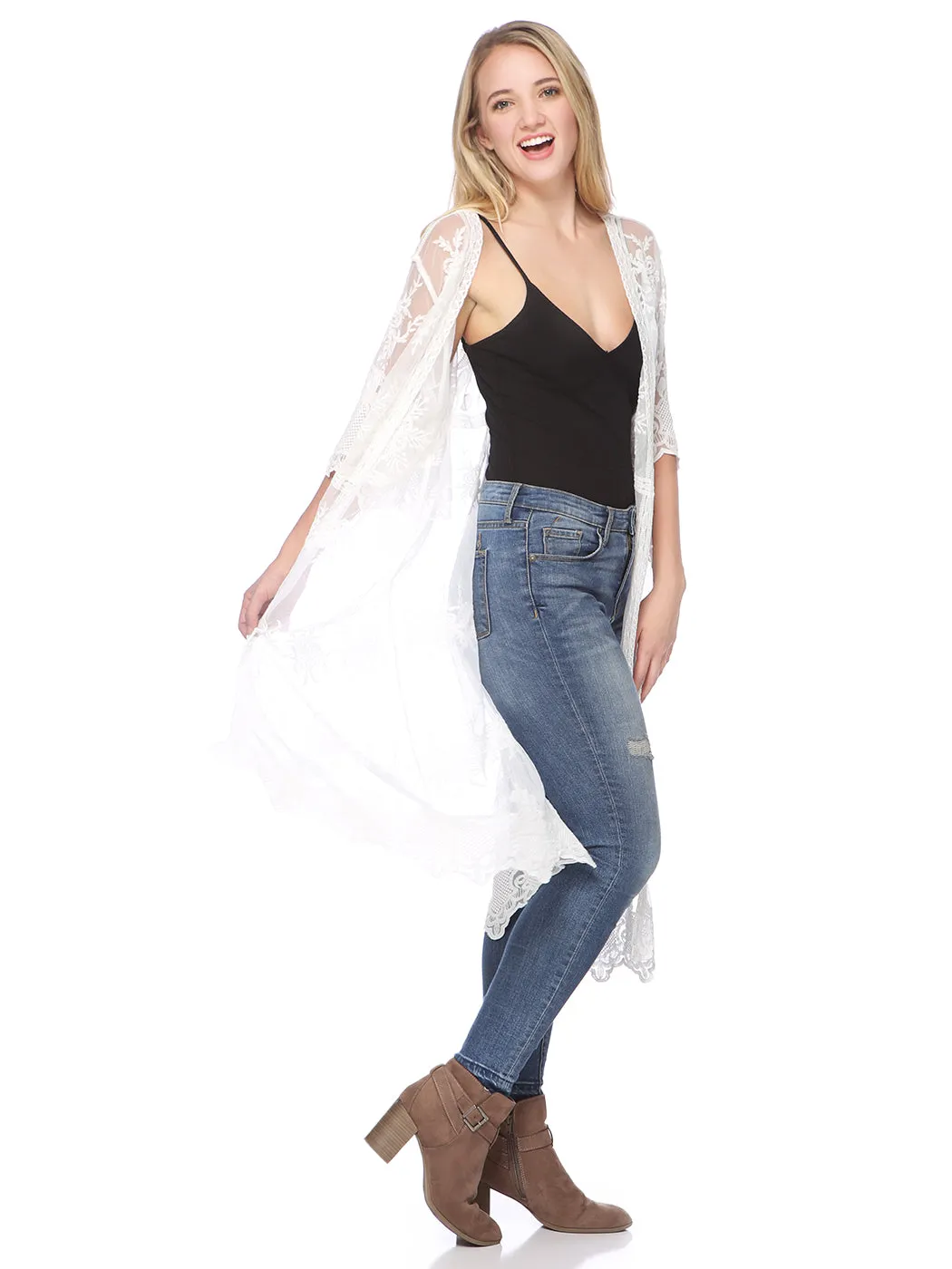 Anna-Kaci Women's Long Embroidered Floral Butterfly Kimono Cover Up Cardigan
