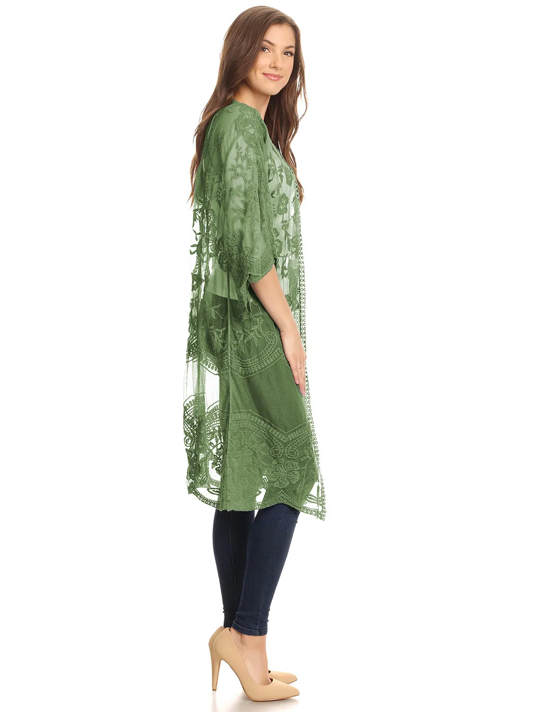 Anna-Kaci Women's Long Embroidered Floral Butterfly Kimono Cover Up Cardigan