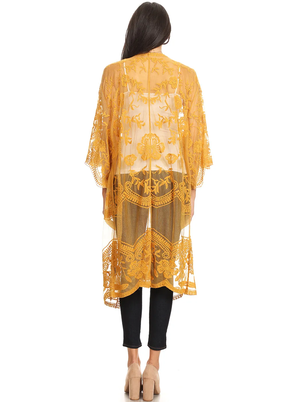 Anna-Kaci Women's Long Embroidered Floral Butterfly Kimono Cover Up Cardigan