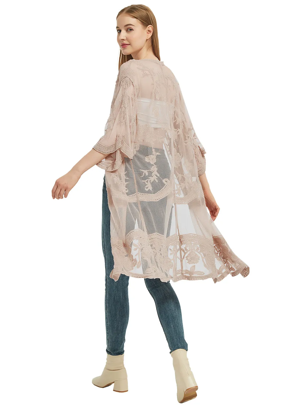 Anna-Kaci Women's Long Embroidered Floral Butterfly Kimono Cover Up Cardigan