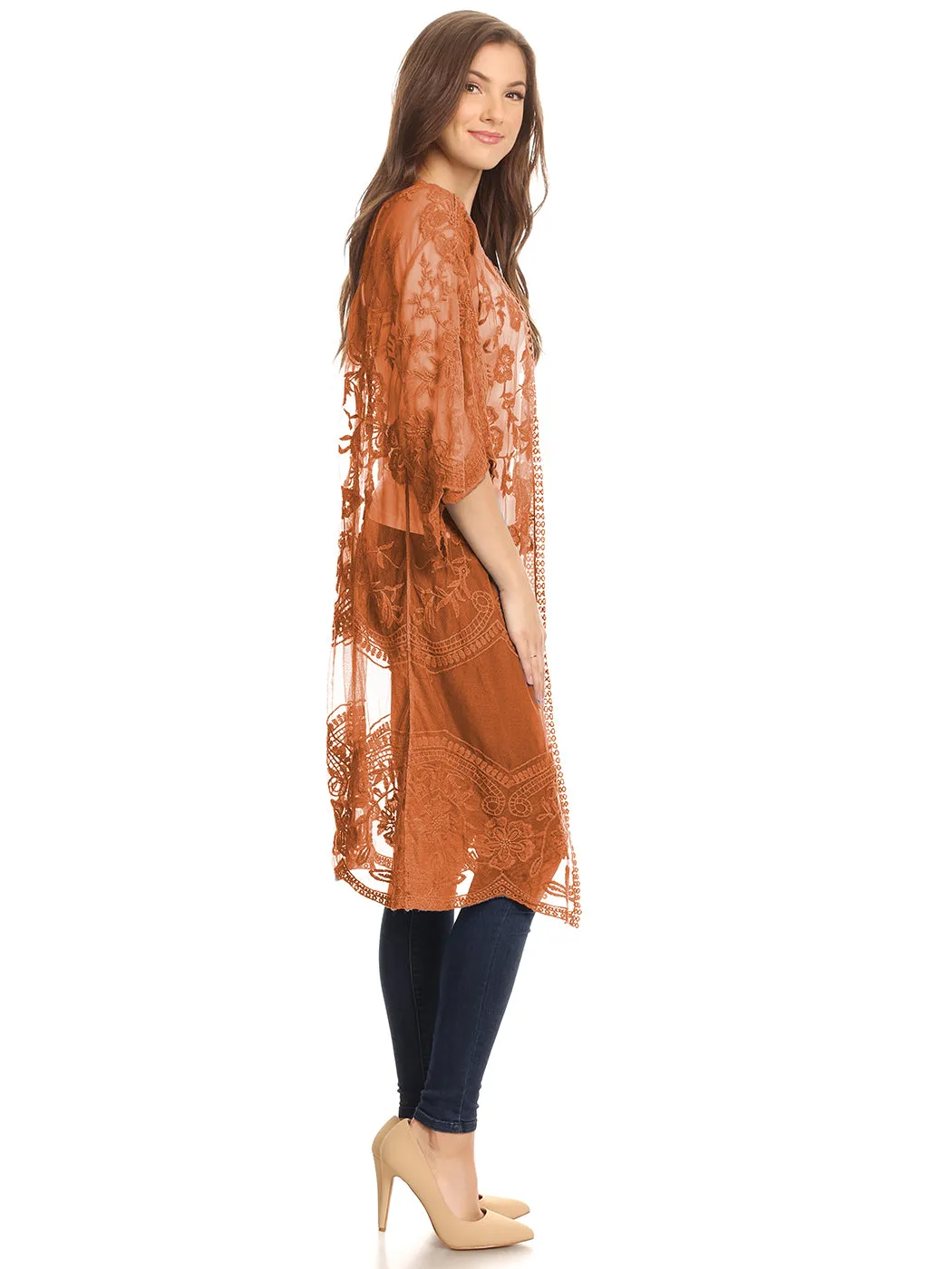Anna-Kaci Women's Long Embroidered Floral Butterfly Kimono Cover Up Cardigan