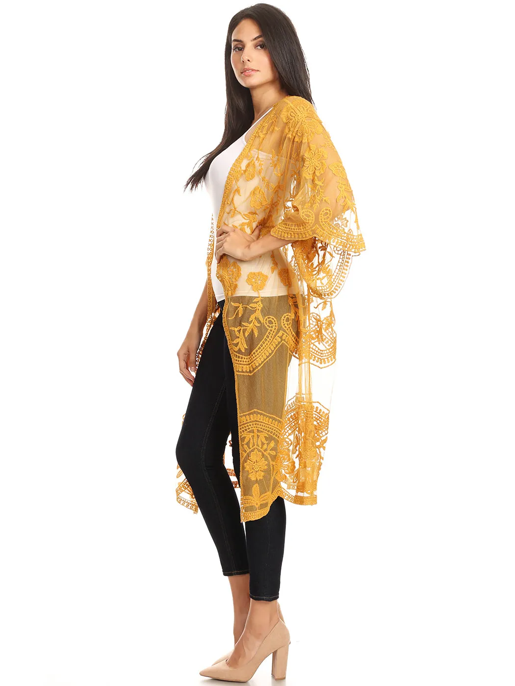 Anna-Kaci Women's Long Embroidered Floral Butterfly Kimono Cover Up Cardigan