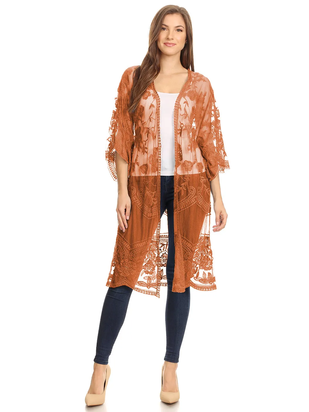 Anna-Kaci Women's Long Embroidered Floral Butterfly Kimono Cover Up Cardigan